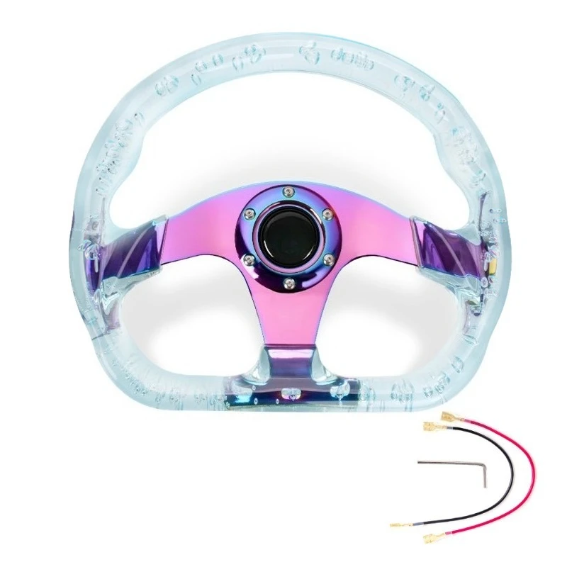Suitable for car modification supplies D-type acrylic steering wheel 320MM crystal color frame racing steering wheel