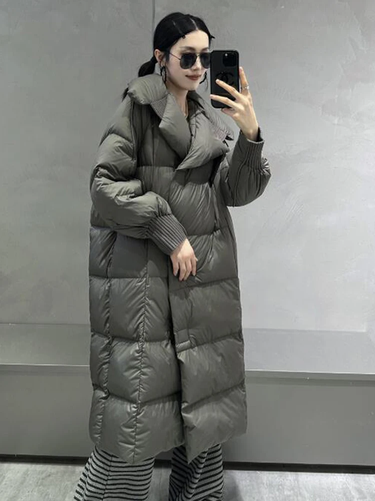 2024 Winter New Long White Down Puffer Jacket Thicken Warm Over Knee Maxi-Length Winter Coat  Long Quilted Padded Coat