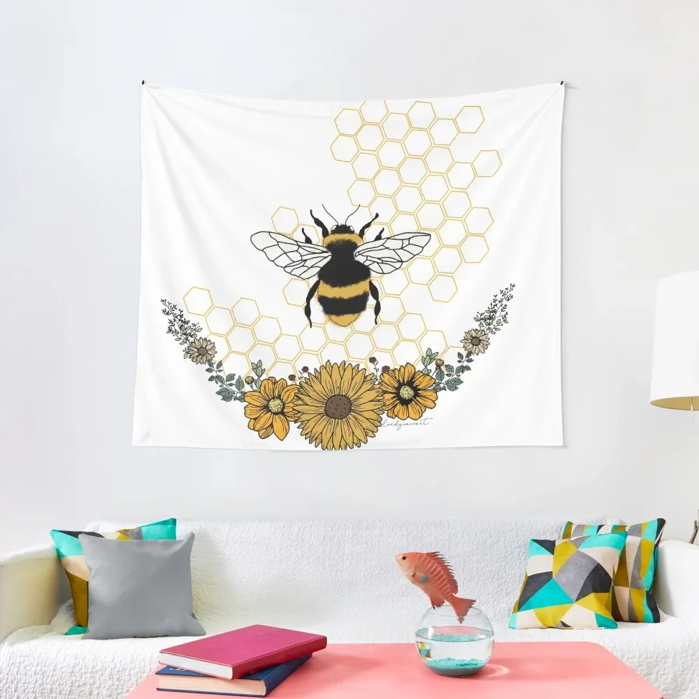 

Sunflower Bee- Honey Comb Yellow Tapestry Wall Coverings Home Decoration Accessories Tapestry