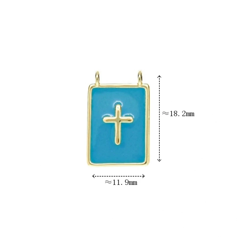 

2Pcs Square Crisscross Rectangle Cross Charms Pendant Jesus Christian Blue Enamel Copper Gold Color Jewelry