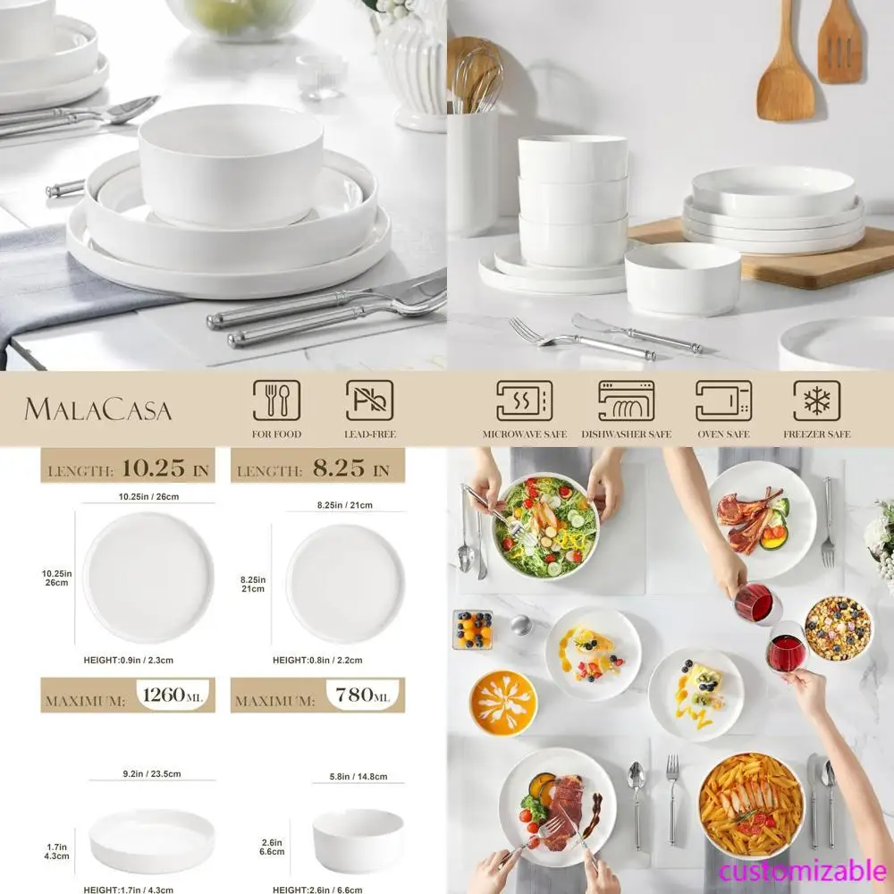 Modern White Porcelain Dinnerware Set for 6, 24-Piece Premium Plate and Bowl Set, Chip and Scratch Resistant