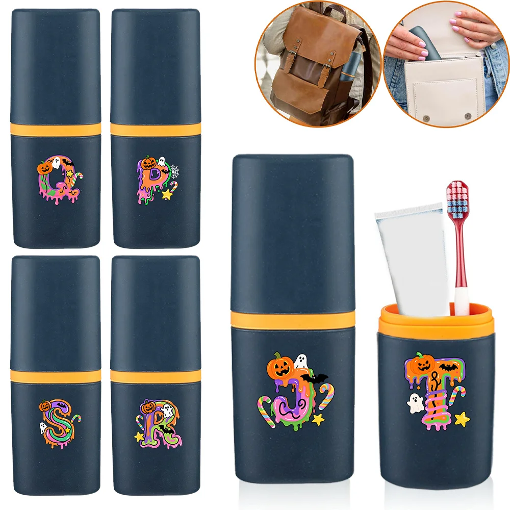 

Travel Toothbrush Box Storage Box Portable Toiletries Dust Proof Toiletries Case Detachable Mouthwash Cup Candy Letter Pattern