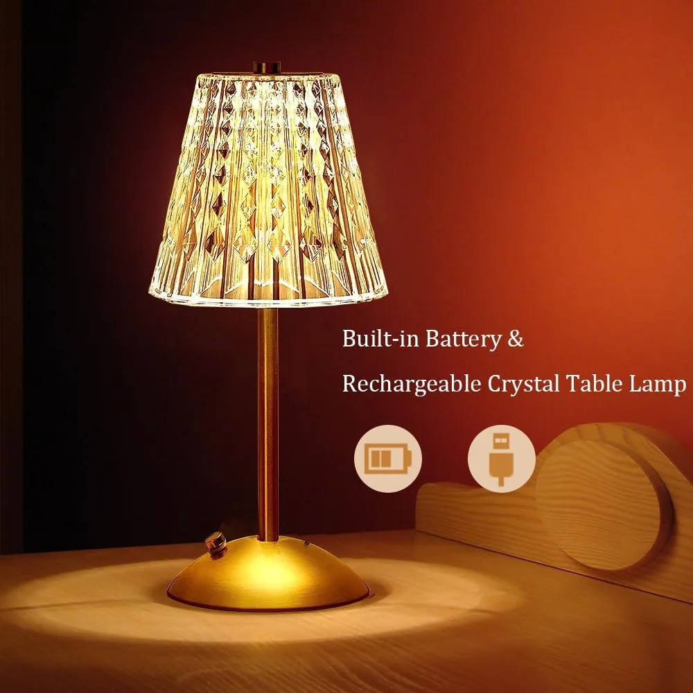 Crystal Table Lamp Rechargeable Night Light 3Color Dimmable LED Touch Lamp Portable Crystal Beside Lamps for Bedroom Living Room