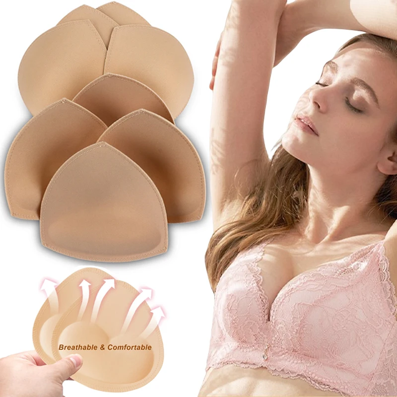 ผู้หญิงอุปกรณ์เสริมฟองน้ำชุดว่ายน้ำเต้านม Push Up Bra Padding หน้าอก Enhancers โฟมสามเหลี่ยมหน้าอกบิกินี่ Pad