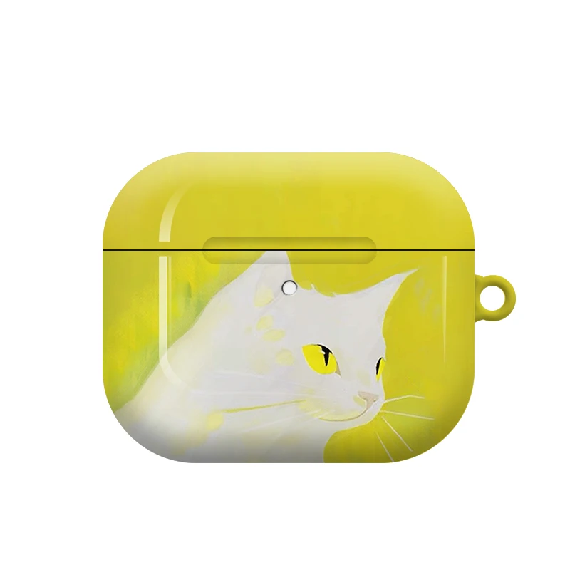 Korean Ins Yellow Little White Cat Cartoon Graffiti Pendant Shockproof Protective Case Cover for AirPods 1 2 3 AirPods Pro Pro 2