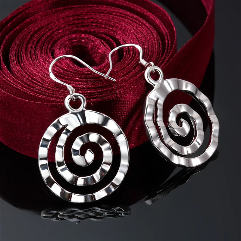 925 Sterling Silver Round Screw Thread Drop Earrings For Women Wedding Engagement Party Jewelry Fashion Lady Accessories