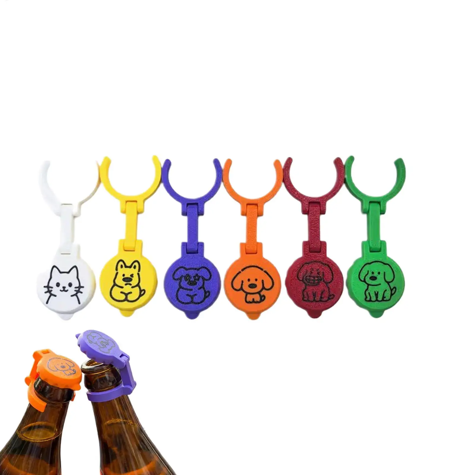 Bottle Marking Caps 6 Pack Animal Shape Airtight Sealed Lids Reusable Silicone Drink Identifier Stopper Party Kitchen Gadget