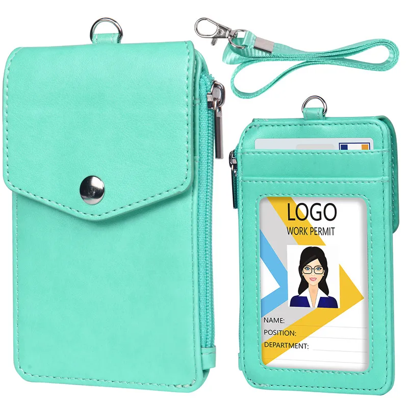 1PC Women Men Work Credit Card Holder Wallet With Neck Strap Zipper Hasp Student Staff ID Card Bus Desk Organizer Purse