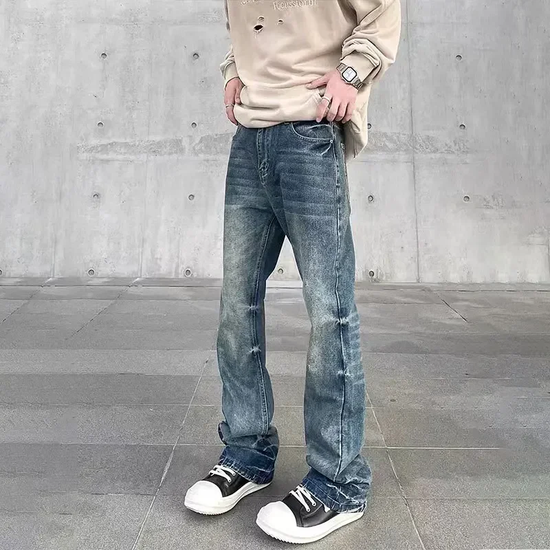 American High Street Retro Straight Micro-flared Jeans, Men's Four Seasons Fashion Water Washing To Do Old Floor-length Jeans