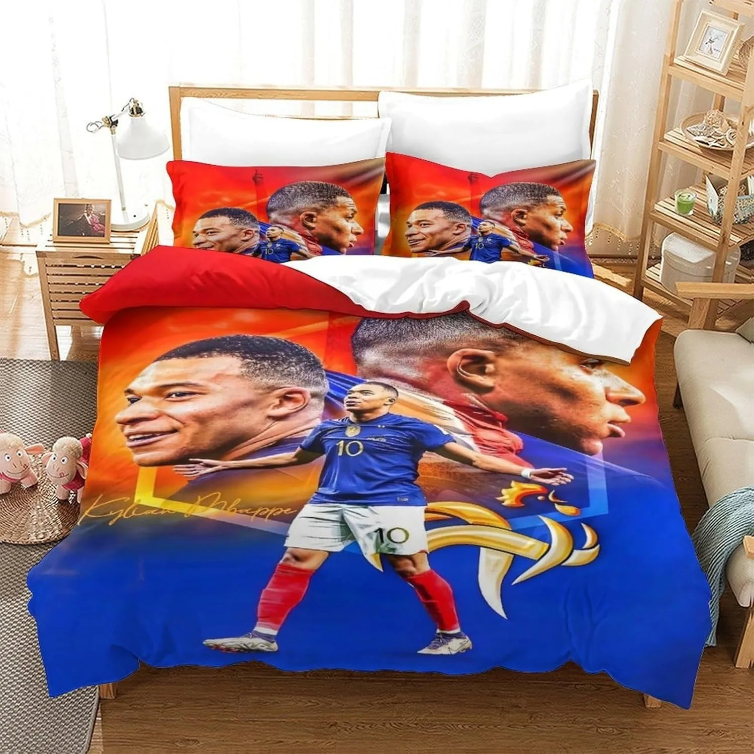 Fußball Kylian Mbappé Bettwäsche-Sets Exquisites Bettzubehör-Set Bettbezug Bettdecken-Set Luxuriöses Geburtstagsgeschenk