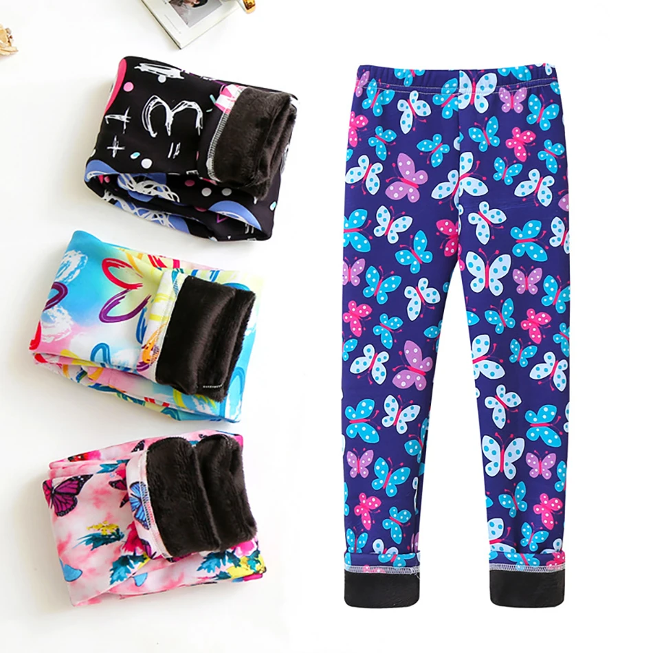 Girls Plush Fleece-Lined Pants Daily Versatile Durable and Warm Long Pants Outdoor Play  Autumn and Spring Kids Leggings