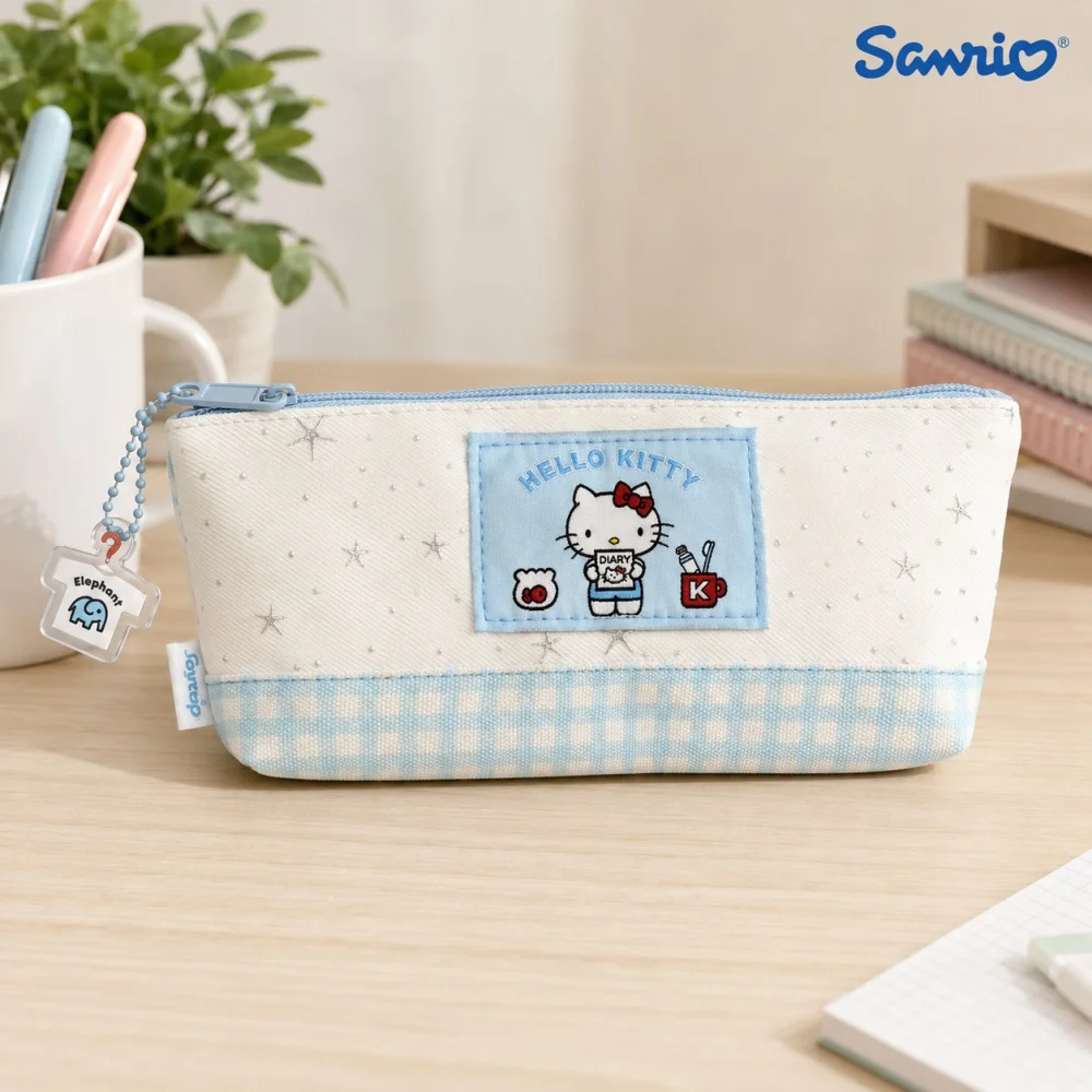 Trousse à crayons authentique Hello Kitty Sanrio, jolie pochette en tissu pour stylos, organisateur de papeterie pour le bureau, l'école, le transport quotidien, cadeaux pour femmes