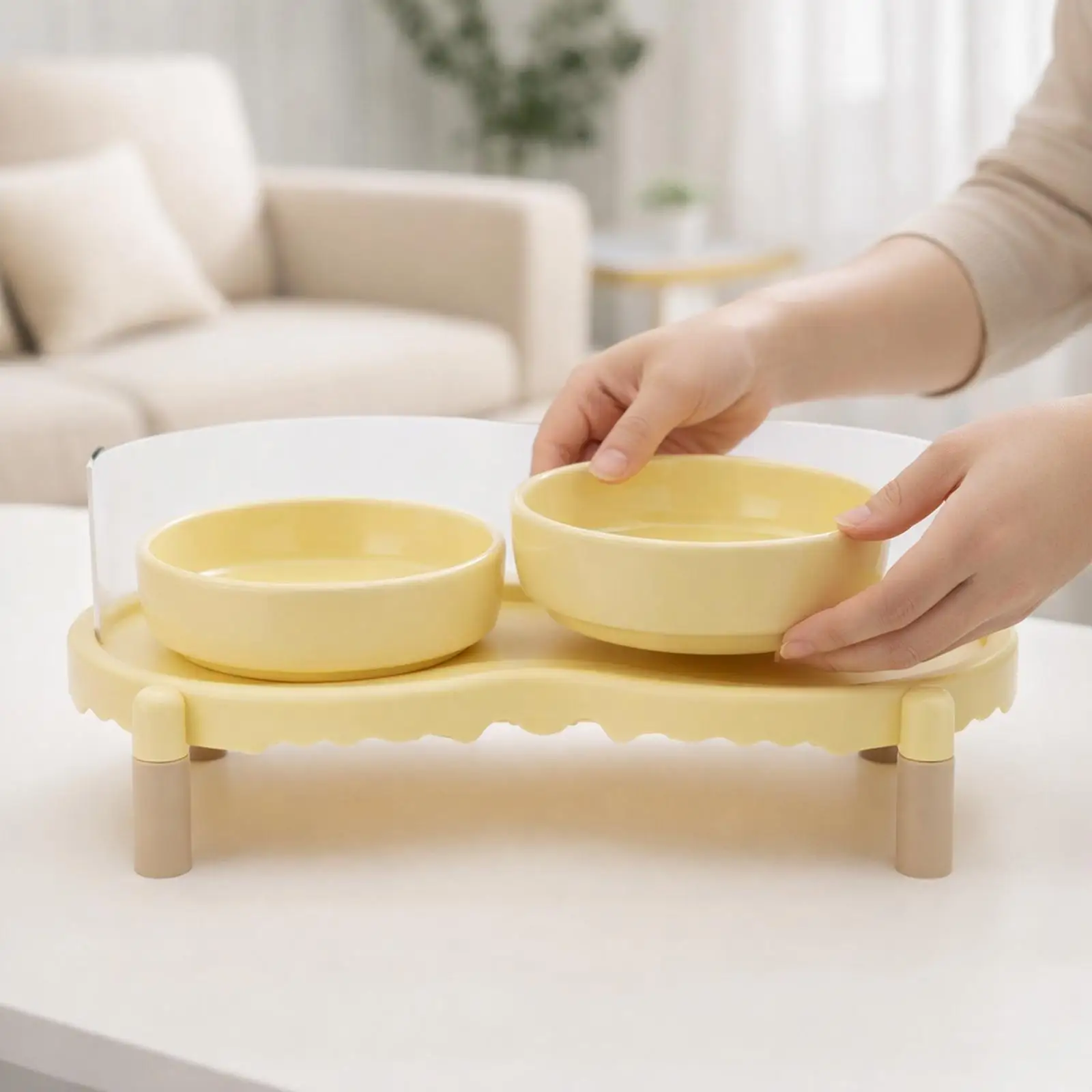 

Подставка для кошачьих мисок с ограждением, приподнятая подставка для корма для кошек, подставка-держатель для мисок для щенков, подставка-диспенсер для кошек