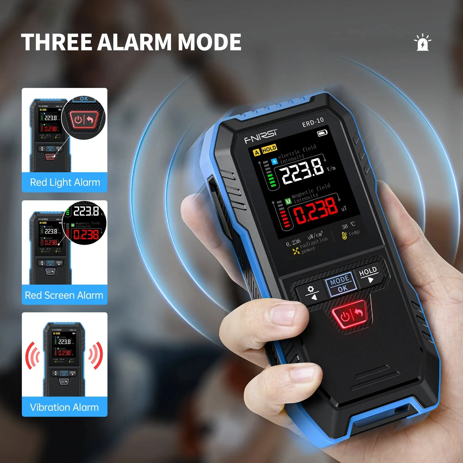 FNIRSI ERD-10 4-IN-1 كاشف الإشعاع الكهرومغناطيسي، قوة المجال الكهربائي والمغناطيسي، طاقة الترددات اللاسلكية، مراقبة درجة الحرارة #5