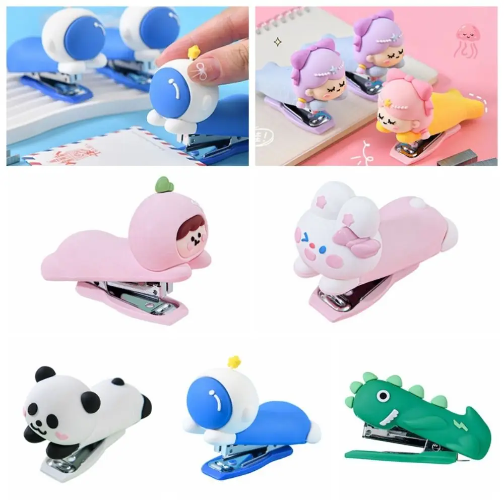 Use 10# Staples Stapler Mini Portable Effortless Long Stapler Panda/Astronaut/Dinosaur Labor-saving Heavy Duty Stapler