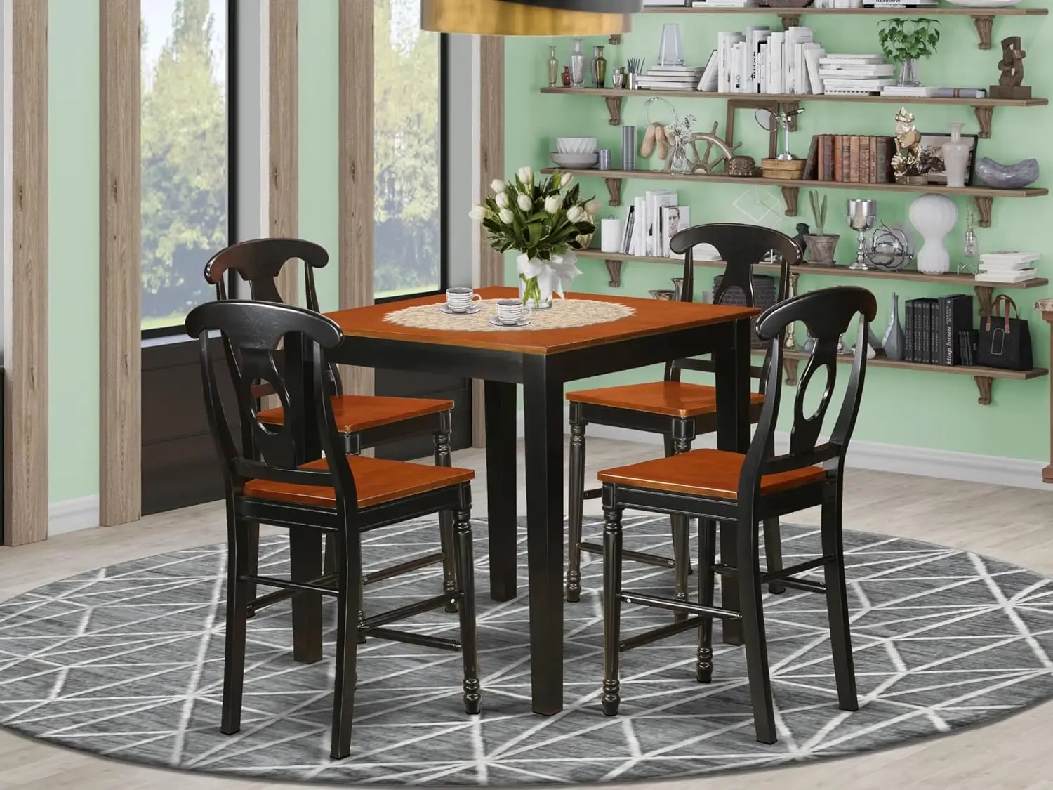 PBKE5-BLK-W 5 Piece Counter Height Pub Set Includes a Square Dining Table and 4 Dining Room Chairs, 36x36 Inch,, Customized