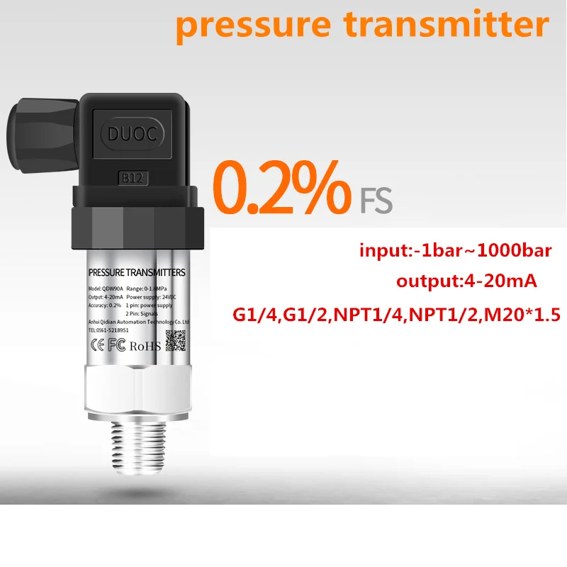 4-20mA Pressure Transmitter 5Mpa 10Mpa 1.6Mpa 2.5Mpa Pressure Transducer G1/2' M20*1.5 NPT1/2' G1/4 Pressure Sensor Water Oil