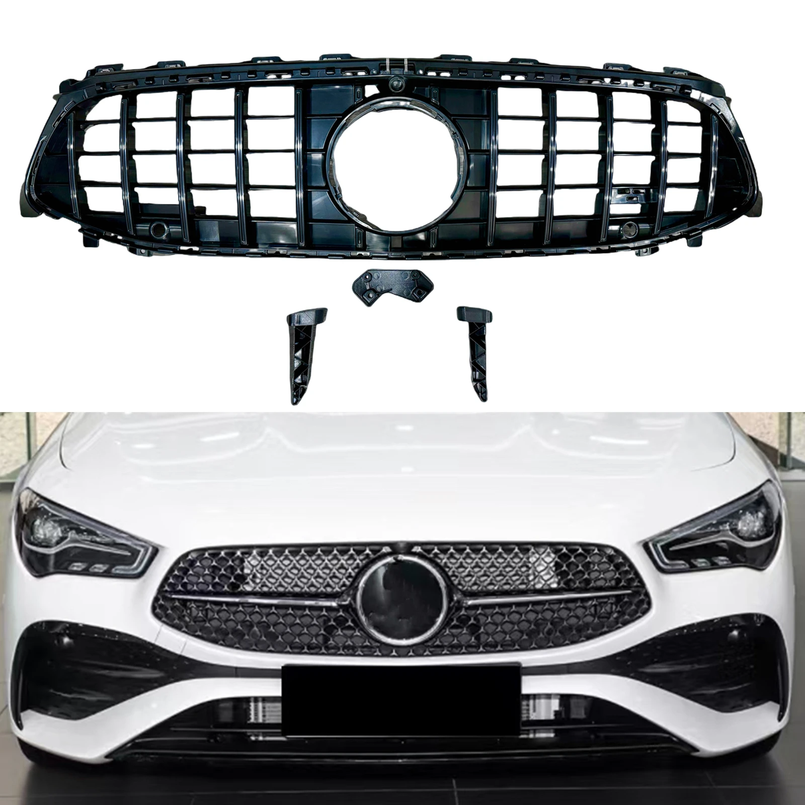 Front Grille Grill Upper Bumper Hood Mesh GT Style For Mercedes Benz CLA Class W118 2024-2025