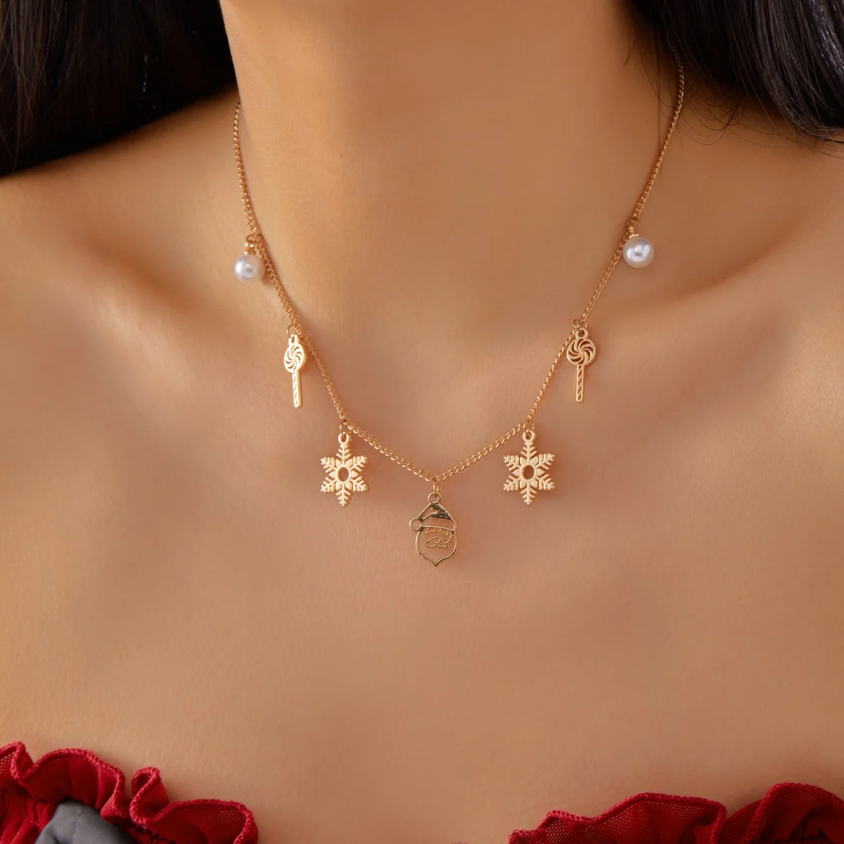 عيد الميلاد عطلة قلادة الجوف المعادن سانتا كلوز ندفة الثلج الحلوى الغزلان شجرة ثلج جرس العكاز جورب المختنق للنساء الرجال المجوهرات