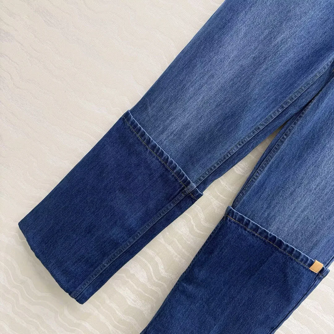 2026 New Spring Fashion Streetwear Flanged Design Jeans Women Retro Single Breasted High Waist Washed Blue Straight Denim Pants