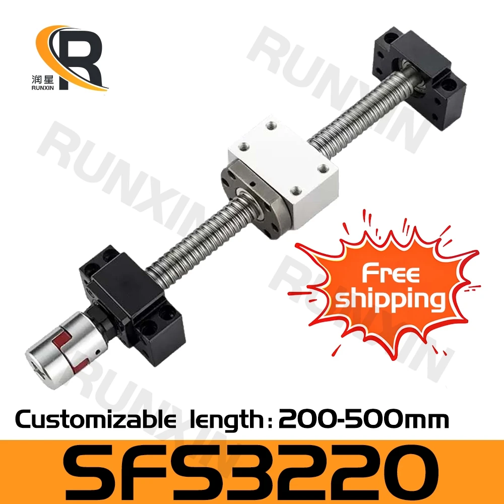 

RXTNC C7 Ball Screw Set SFS3220 L200-500mm with Single Nut+BK25 BF25 support seat+DSG32H+Coupling for CNC engraving machine