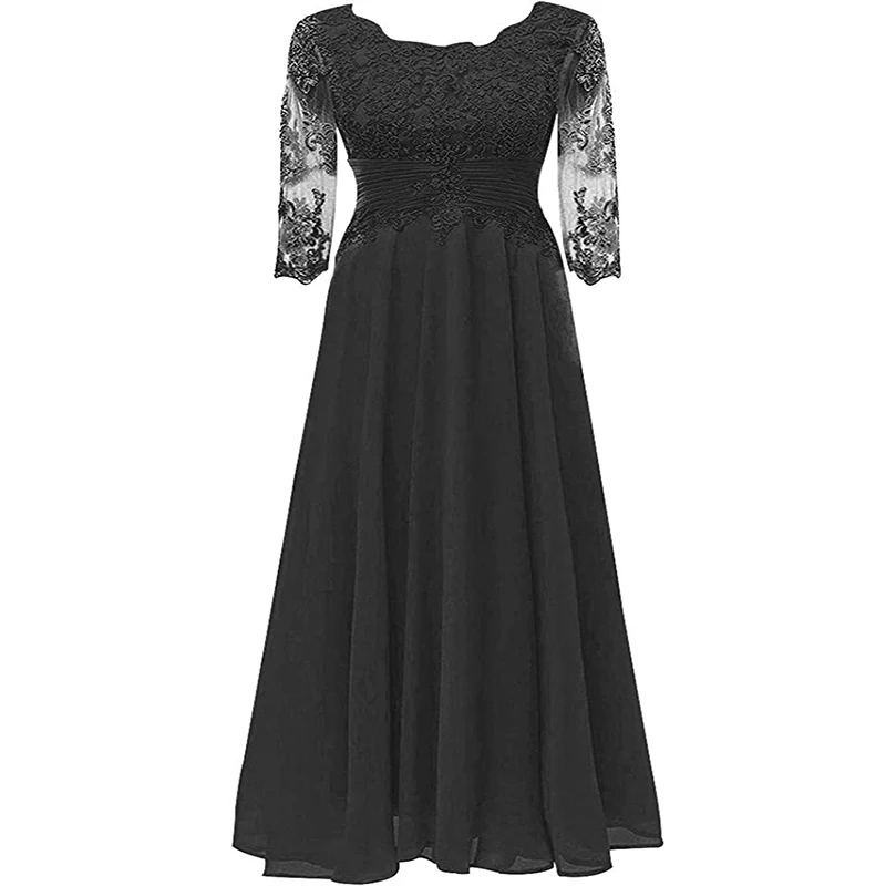 

C.C Mother of The Bride Dresses Long Evening Formal Dress Lace Appliques Wedding Guest Groom 3/4 Sleeve Women's