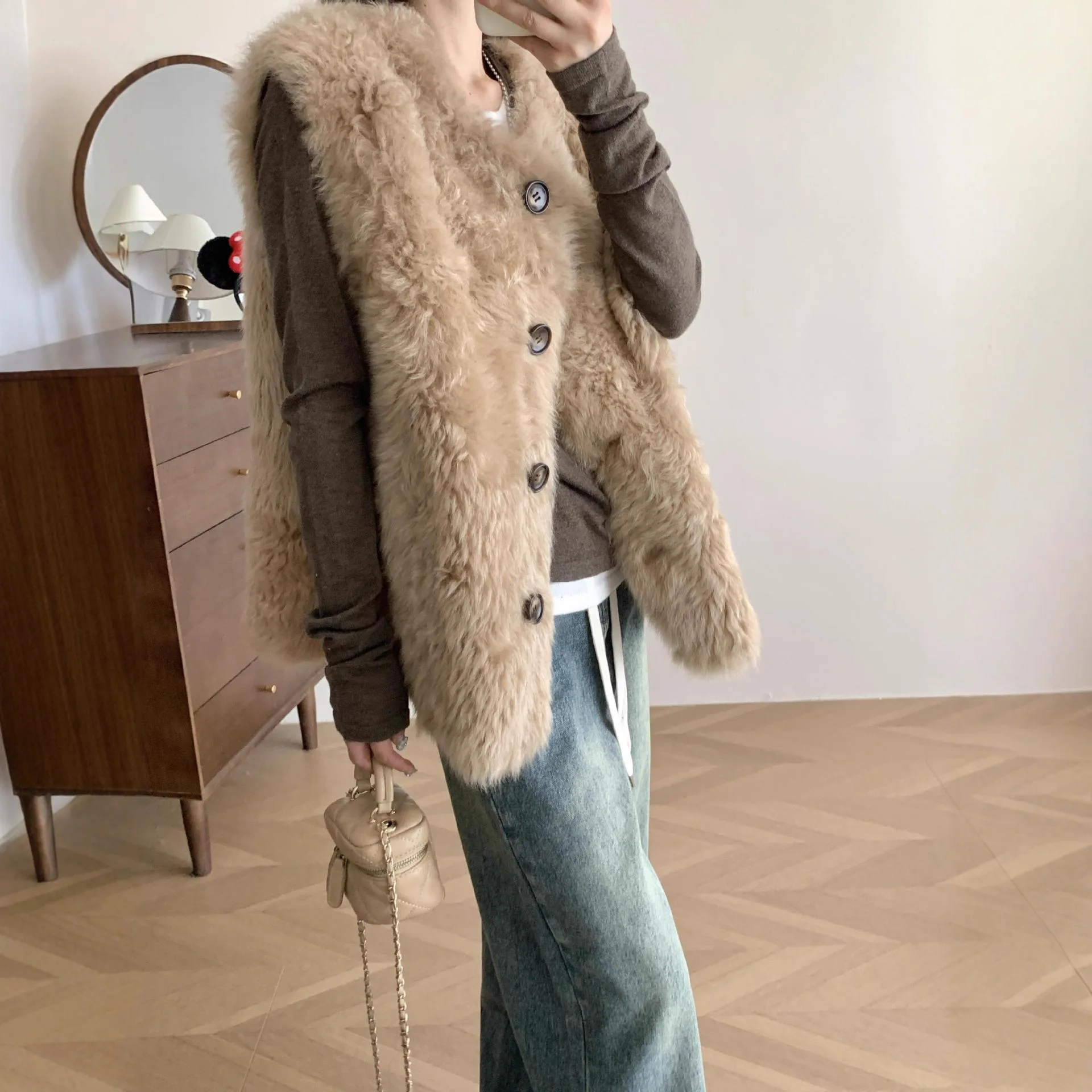 النساء فو الفراء سترة معاطف جاكيتات جولة الرقبة معطف سميكة الدافئة Y2k الشارع الشهير سترة أنيقة العمل سترات بلا أكمام الخريف الشتاء #1