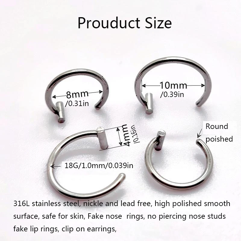 1Pair Fake Lip Rings for Women, 316L Stainless Steel Nose Ring Fake Septum Nose Ring Clip On Lip Ring Fake Piercing Jewelry image 3
