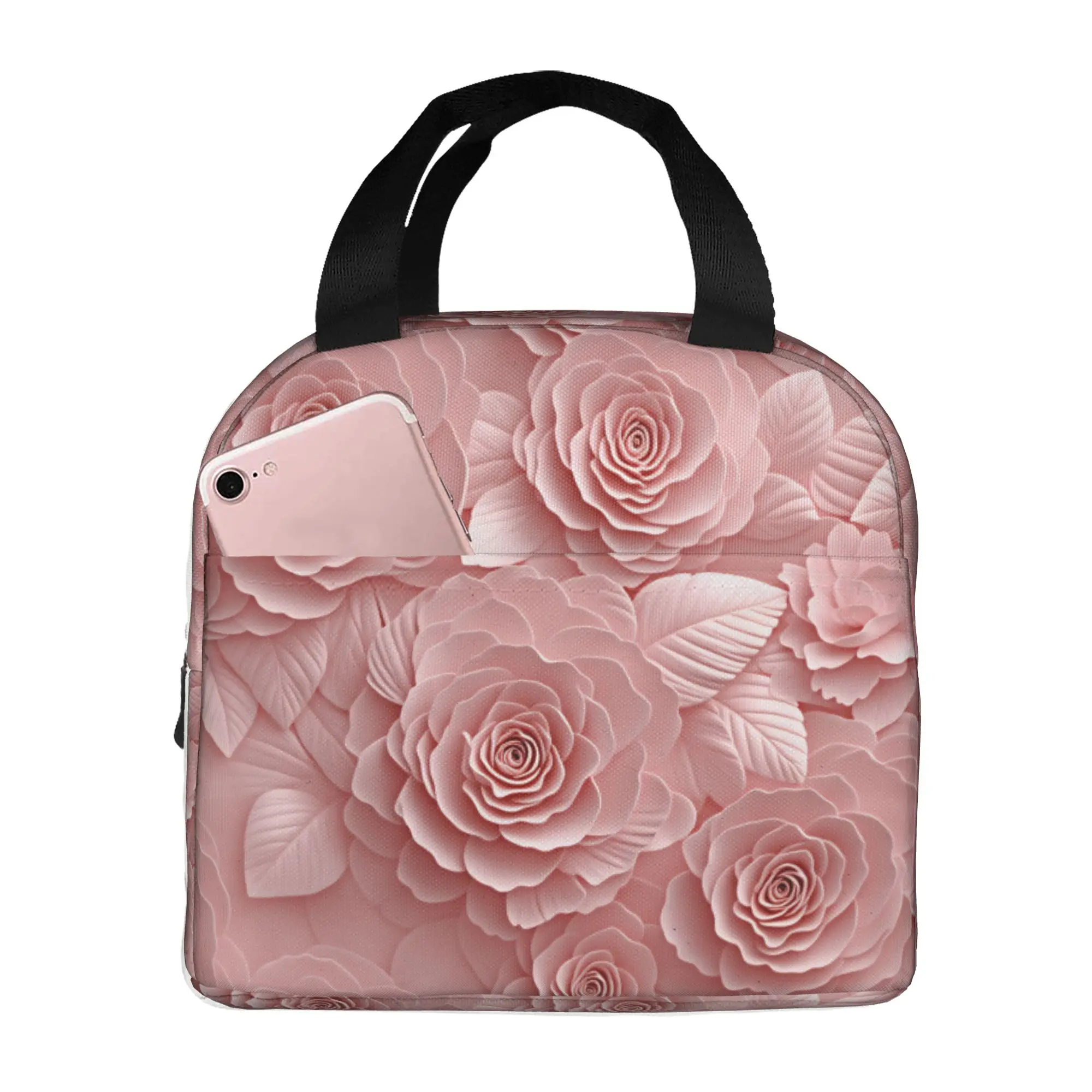 Fashion Trend 3D Flowers Resuable Lunch Box for Waterproof Luxury High 3D Floral Thermal Cooler Food Insulated Lunch Bag School