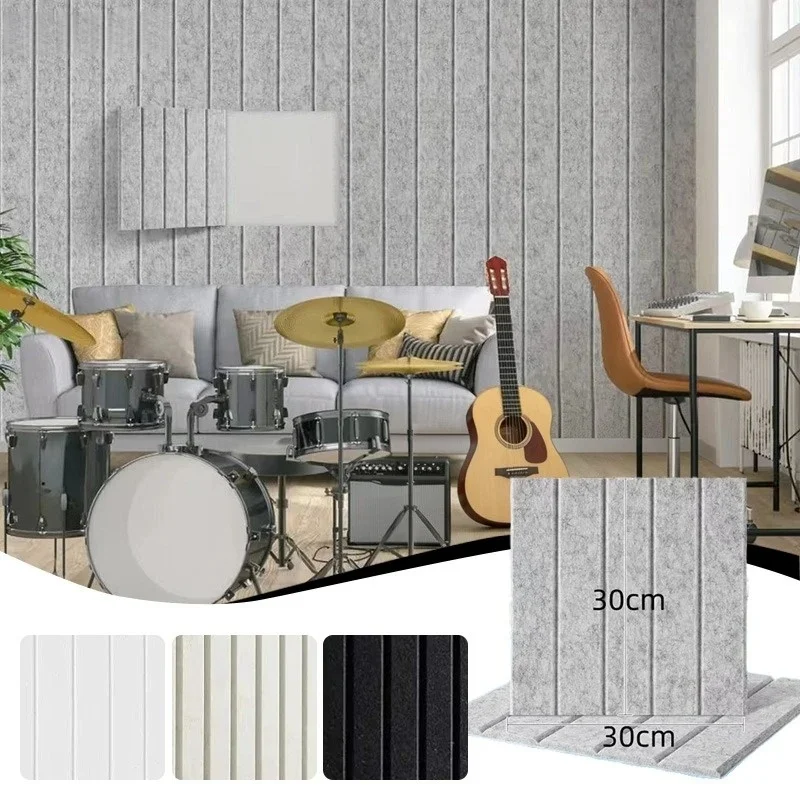 6pcs 30x30cm Sound-Absorbing Panels Sound Insulation Pads Echo Bass Isolation DIY Self-adhesive Background Felt Wall Sticker
