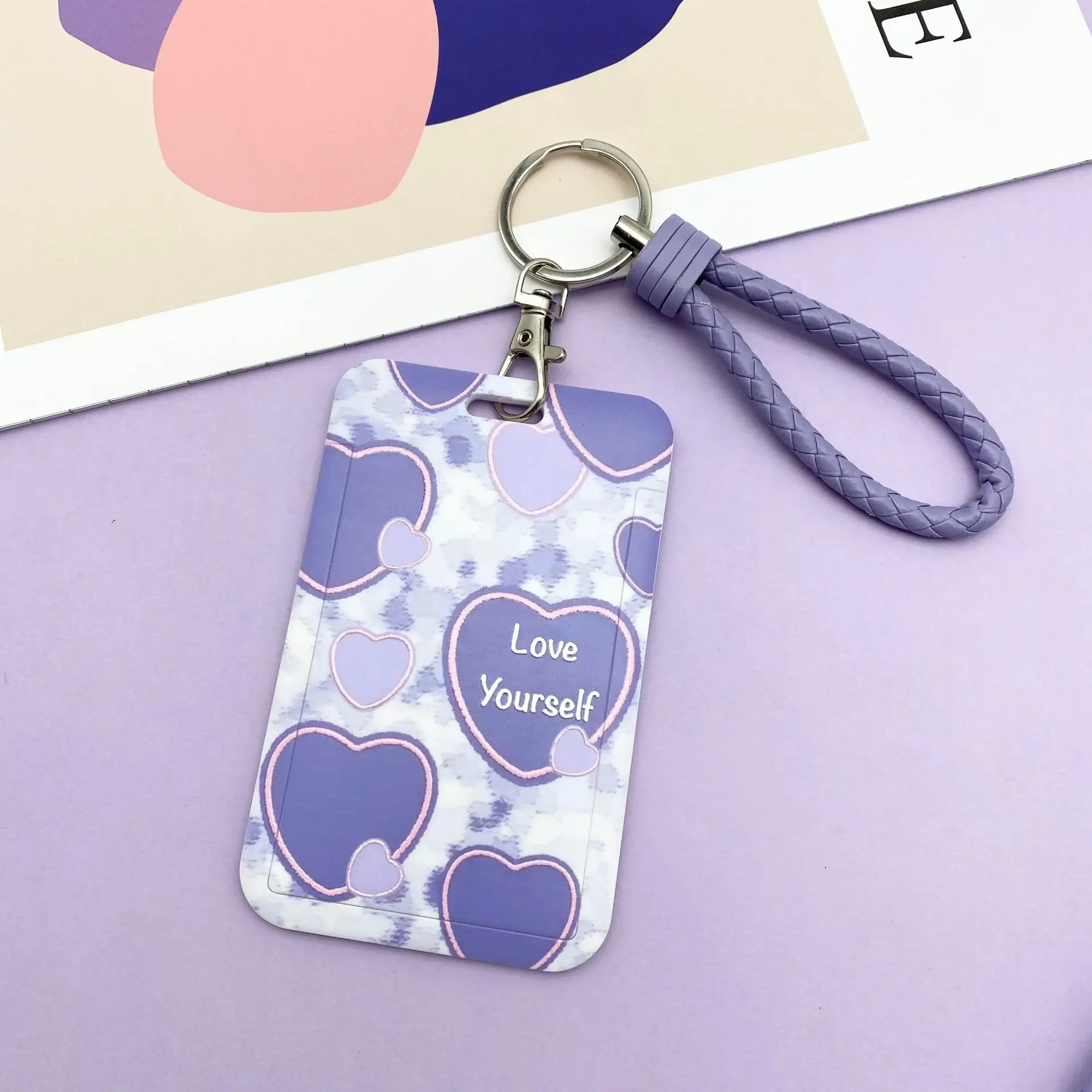 Y2K Fashion Kpop Idol Photocard Holder for Girl Sweet Purple Series Heart Style ID Card Student Card Holder School Supplies