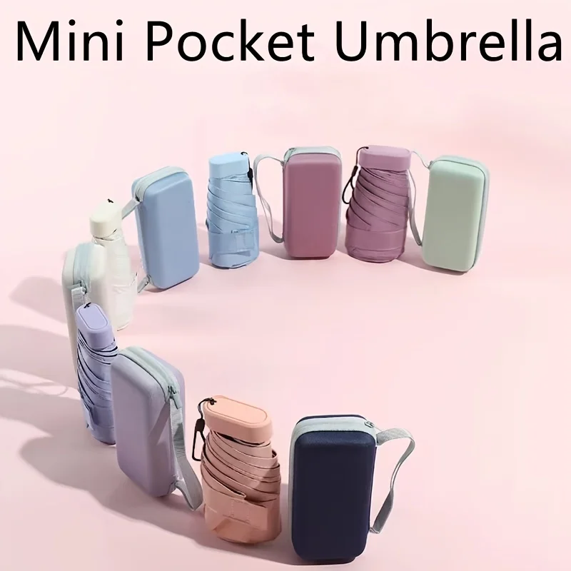 1pc Popular Multi-color Folding Portable Mini Pocket Umbrella, Six-fold Umbrella, Rainy And Sunny Dual-use Umbrella