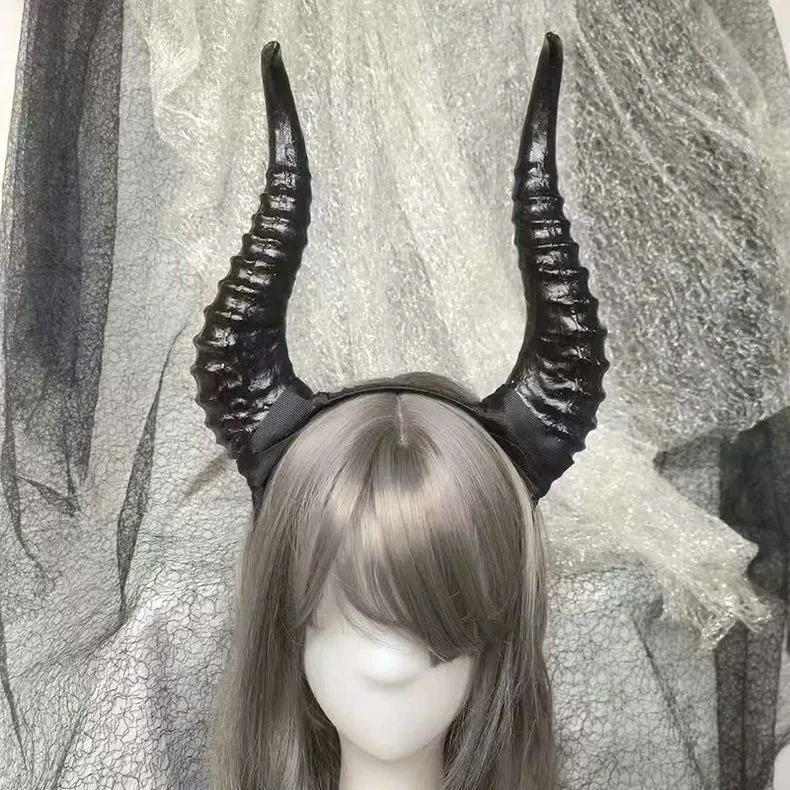 أسود أحمر شيطان القرن عقال تأثيري النساء القوطية الشياطين الحيوان الثور قرون أغطية الرأس هالوين كرنفال زي حفلة الدعائم