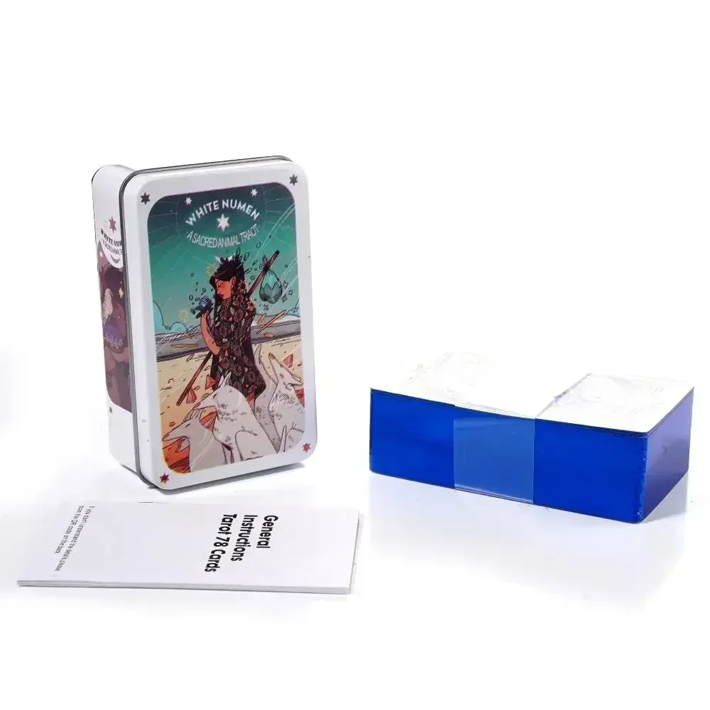 10.3*6 سنتيمتر الأبيض Numen حيوان مقدس التارو في صندوق معدني القصدير سطح التارو مع PDF دليل كتاب العرافة مصير 78 قطعة بطاقات #4