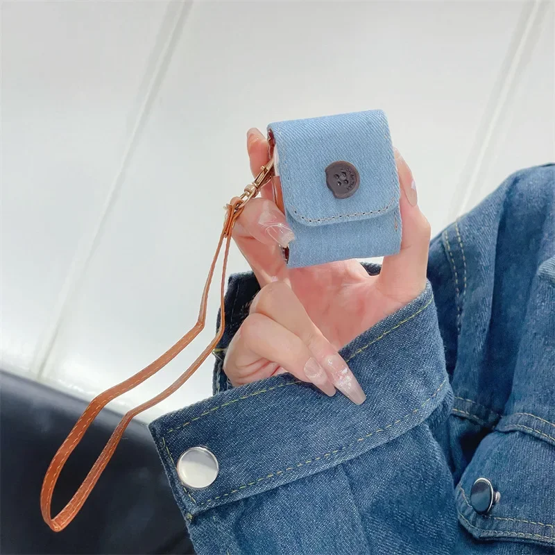 Funda de botón vaquero para AirPods 4 Airpod 1 2 3 Pro Pro2 auriculares Bluetooth caja de carga funda protectora para auriculares