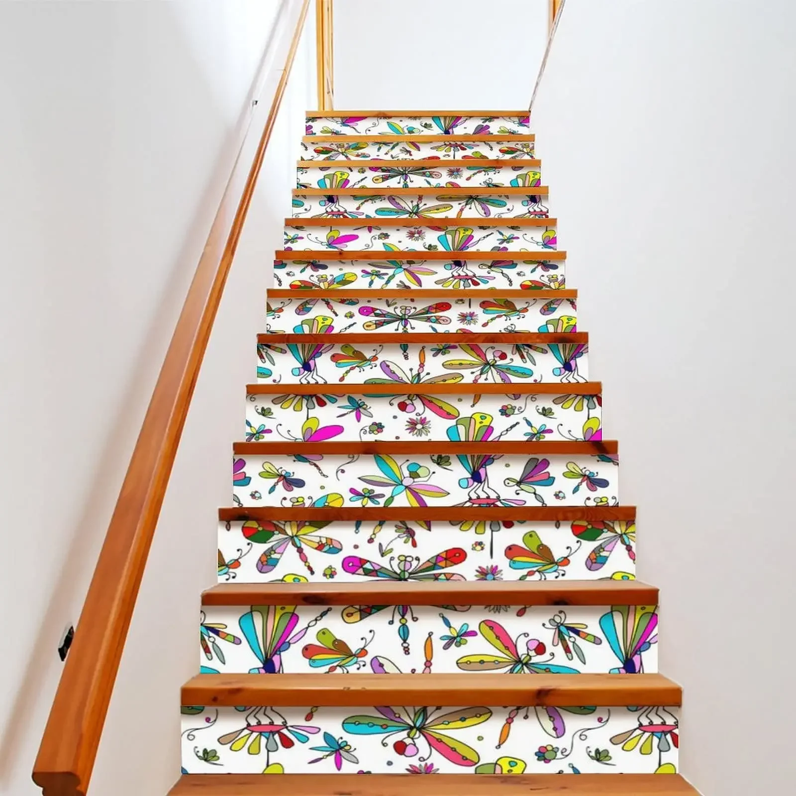 Beautiful Dragonfly Stair Stickers Colorful Butterfly Staircase Murals Watercolor Animal Stair Risers Decal Home Decor Removable