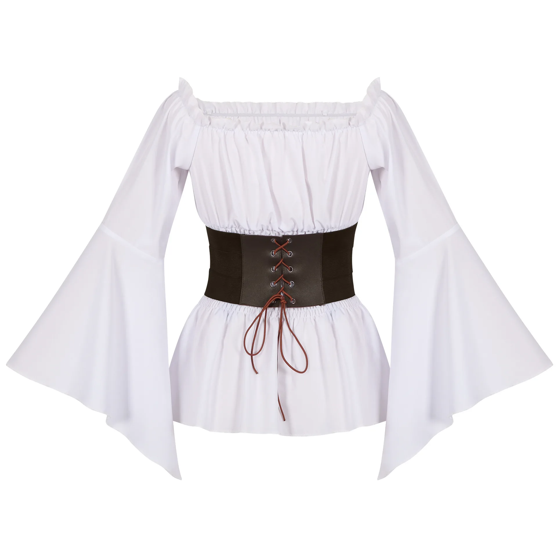Medieval Victorian Pirate Shirt Off Shoulder Retro Casual Blouses Long Ruffled Sleeves Corset Tops Halloween Costume view 4