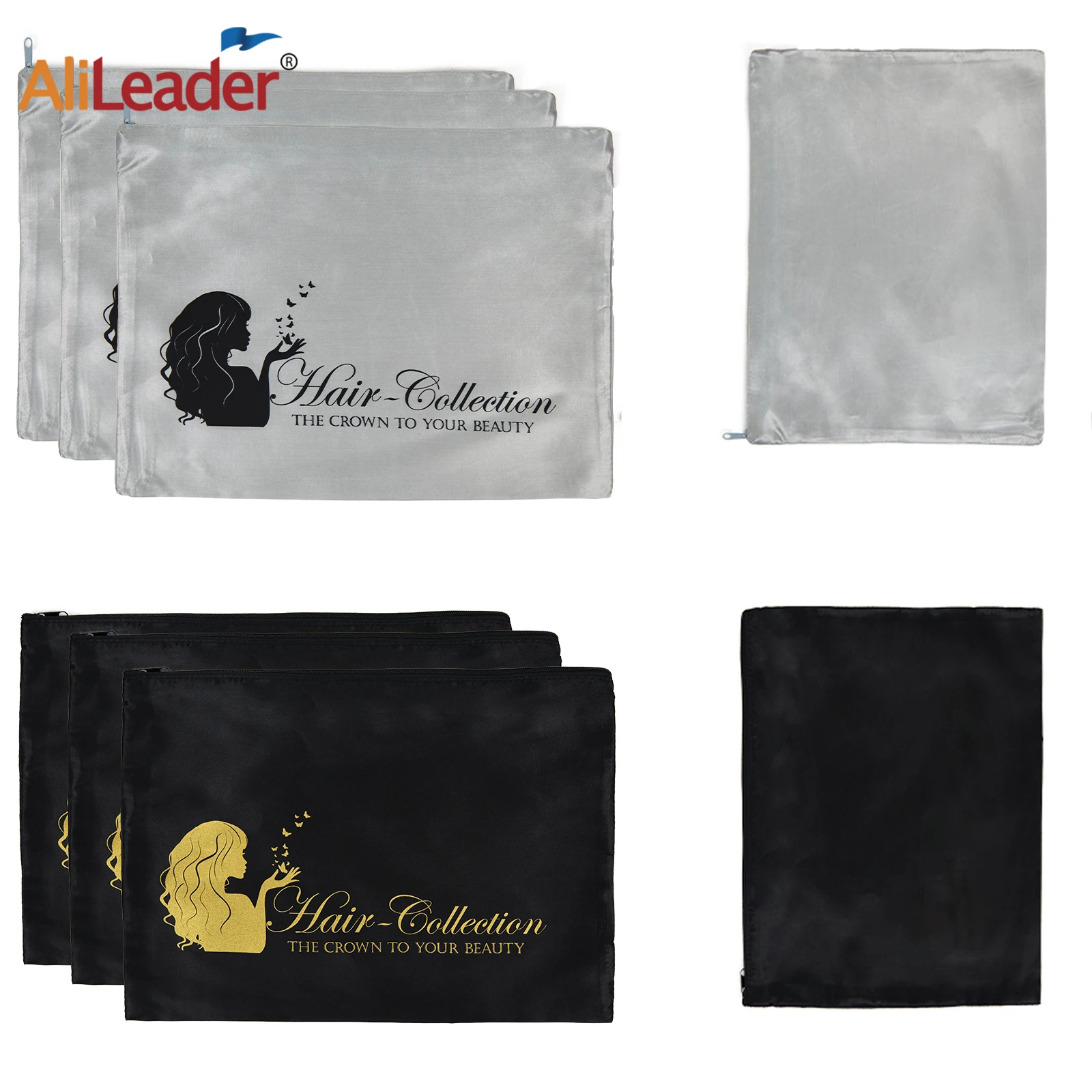 

5/10Pcs Satin Wig Bags For Multiple Wig Hair Extension Bundles Bags 35X25Cm Satin Pouch Packaging Bags Silk Wig Bags With Zipper