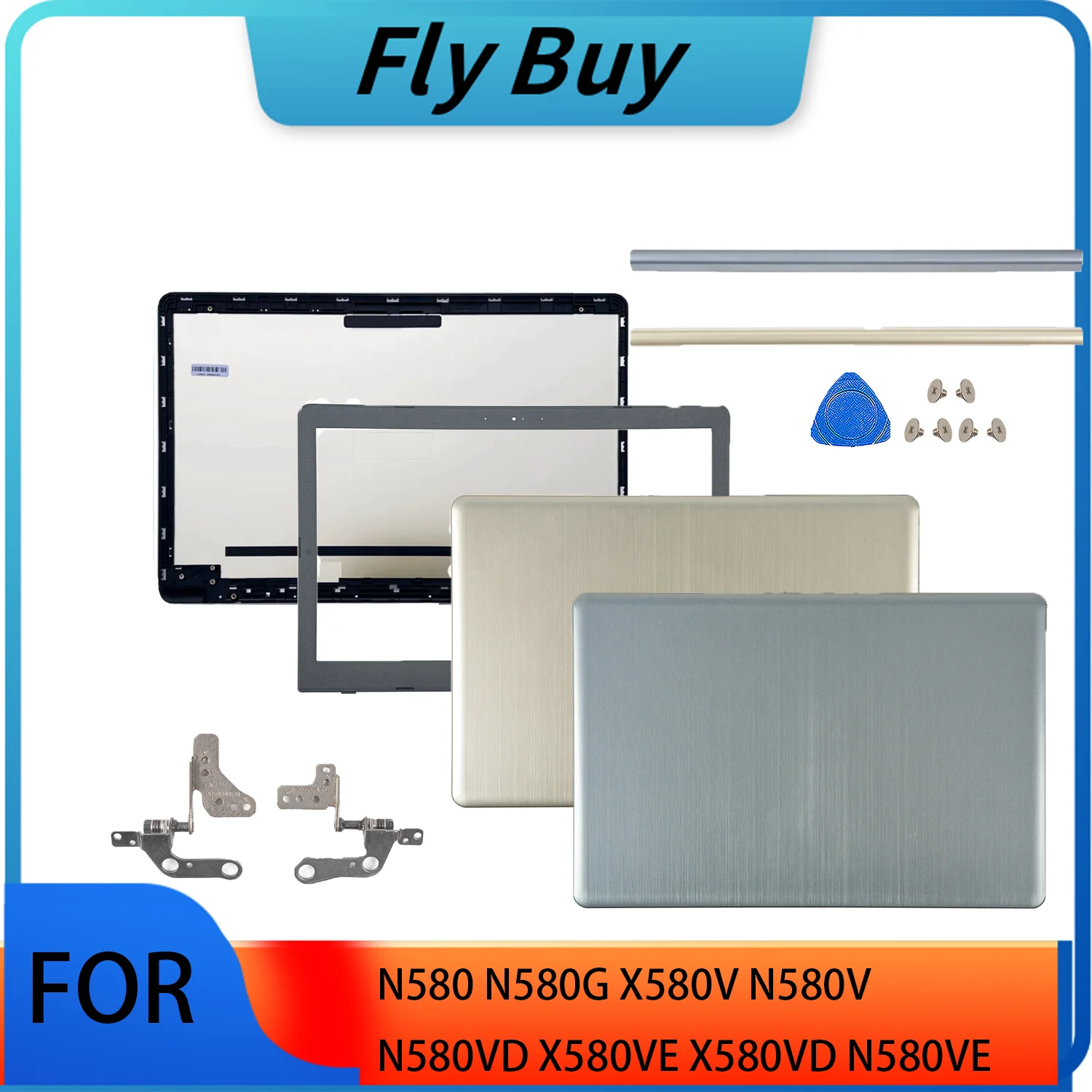 Metal Case For N580 N580G X580V N580V N580VD X580VE X580VD N580VE LCD BACK Cover/Bezel Hinges Replacement Gold/Gray