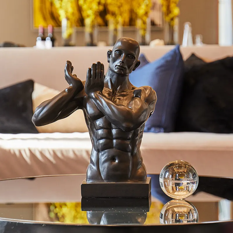 Modern Resin Muscular Man Holding A Crystal Ball Figurines Crafts Home Livingroom Table Furnishing Decoration Office Accessories