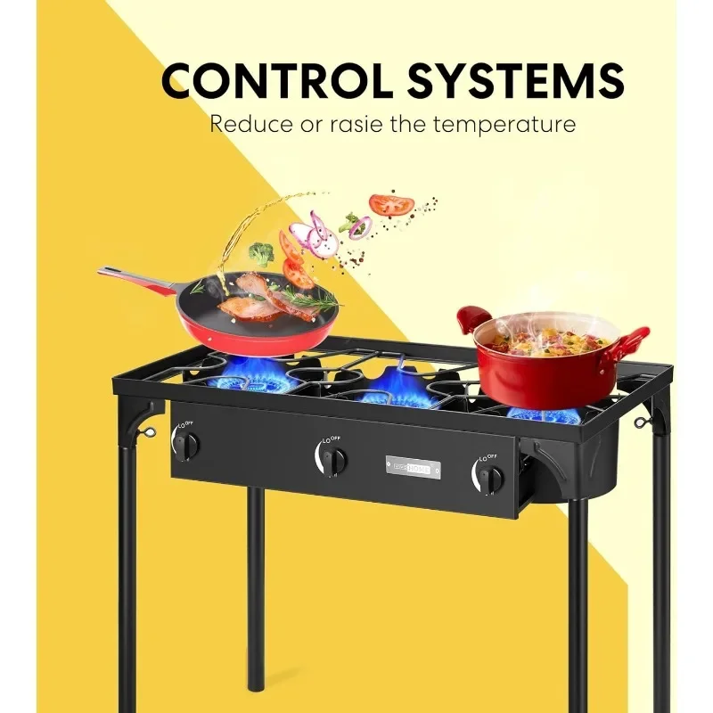 VIVOHOME موقد خارجي 3 شعلات، كحد أقصى. 225,000 وحدة حرارية بريطانية/ساعة، طباخ ثلاثي البروبان عالي التحمل مع حامل أرجل قابل للفصل
