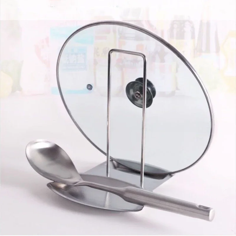 Stainless Steel Pan Pot Rack Cover Lid Rack Stand Spoon Holder Unique Design Holder Kitchen Tool Pot Lid Holder Spoon Rest