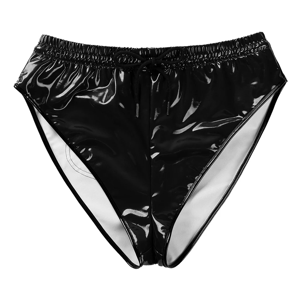 

Women Sexy PVC Leather Wet Look Briefs Bikini Sexy Lace-up Panties Stretchy Waistband Knickers Shiny High Cut Erotic Lingerie