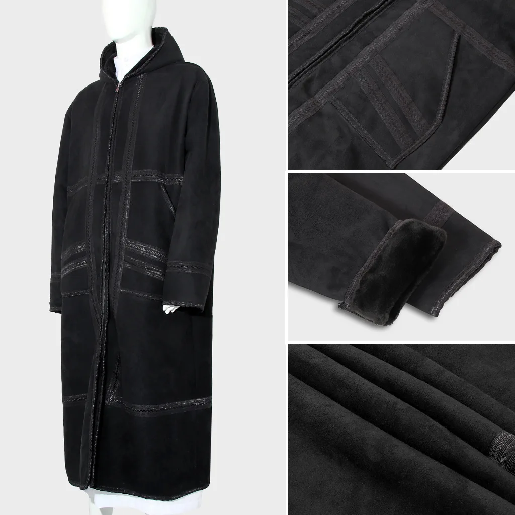 

Eid Djellaba Thicken Men's Suede Long Robe Muslim Jubba Thobe Cardigan Warm Pocket Winter Hooded Coat Islam Gown Dubai Abaya New