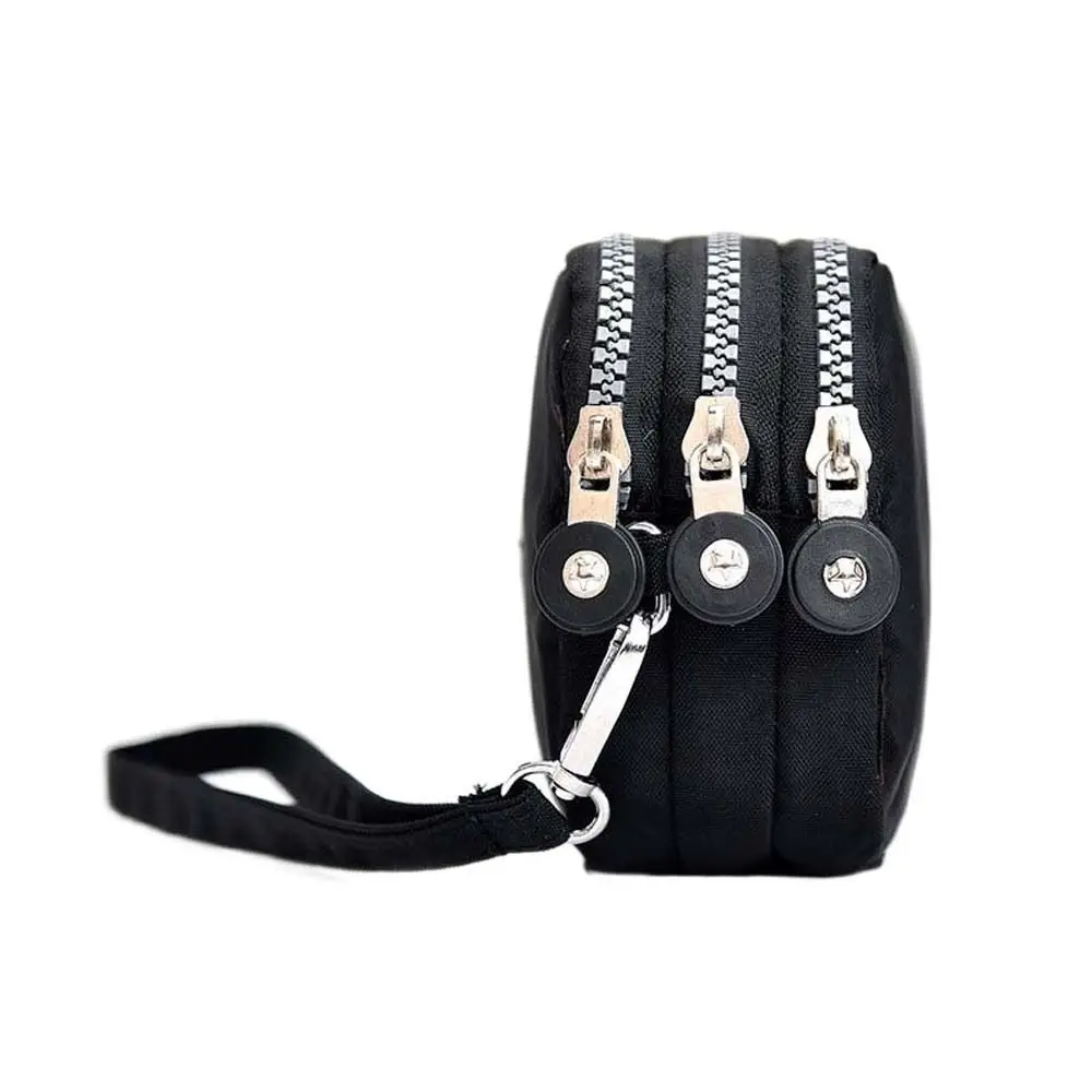 Women Long Zipper Purse Handbag Multicolor Three Layer Nylon Wallet Waterproof Mobile Phone Bag With Lanyard Wrist Bag