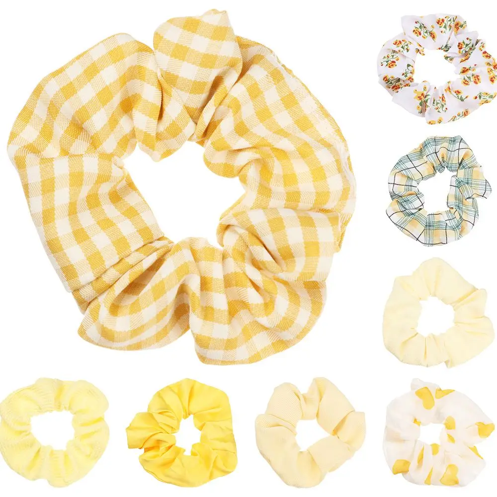 

Korean Style Elastic LatticePrint Ponytail Holder Hairs Ties Hair Rope Yellow Scrunchies Girls Headwear