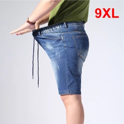 Plus Szie 9XL Denim Shorts Men Summer Elastic Waist Jeans Shorts Baggy Cargo Shorts Fashion Streetwear Short Pants Male Big Size