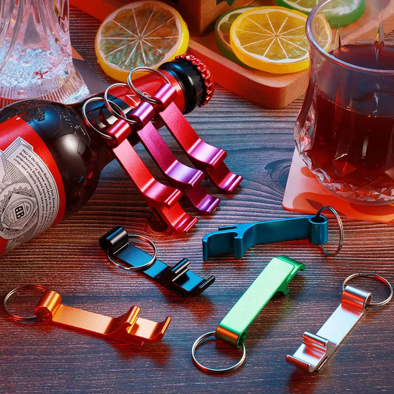 Colored Bottle Opener Keychain Metal Beer Beverage Can Opener Keychain Aluminum Practical Flat Bottle Opener