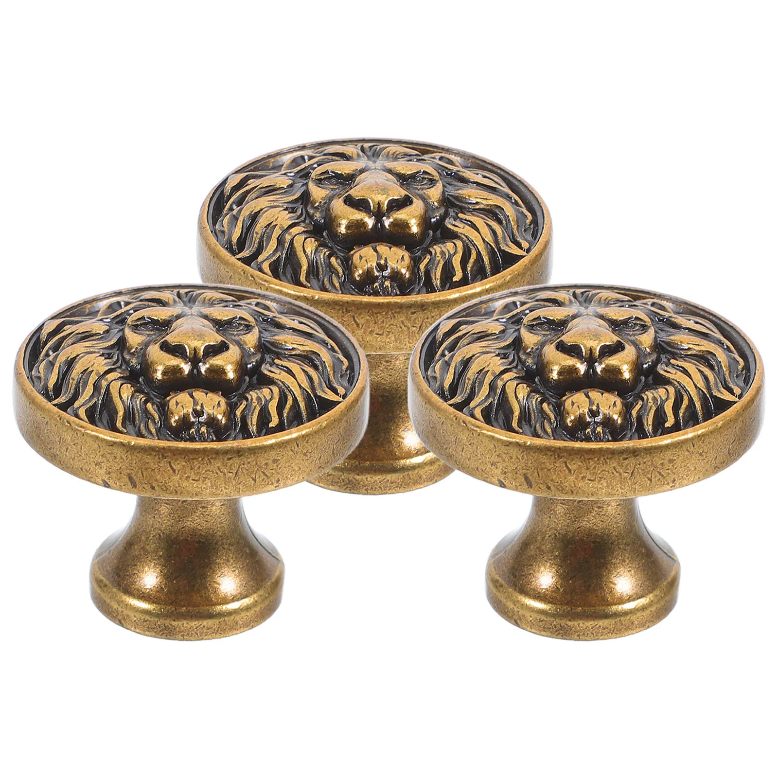 

3pcs Lion Head Handle Cabinet Knob Drawer Wardrobe Pulls Zinc Alloy Durable Smooth Creative Furniture Hardware Retro Style