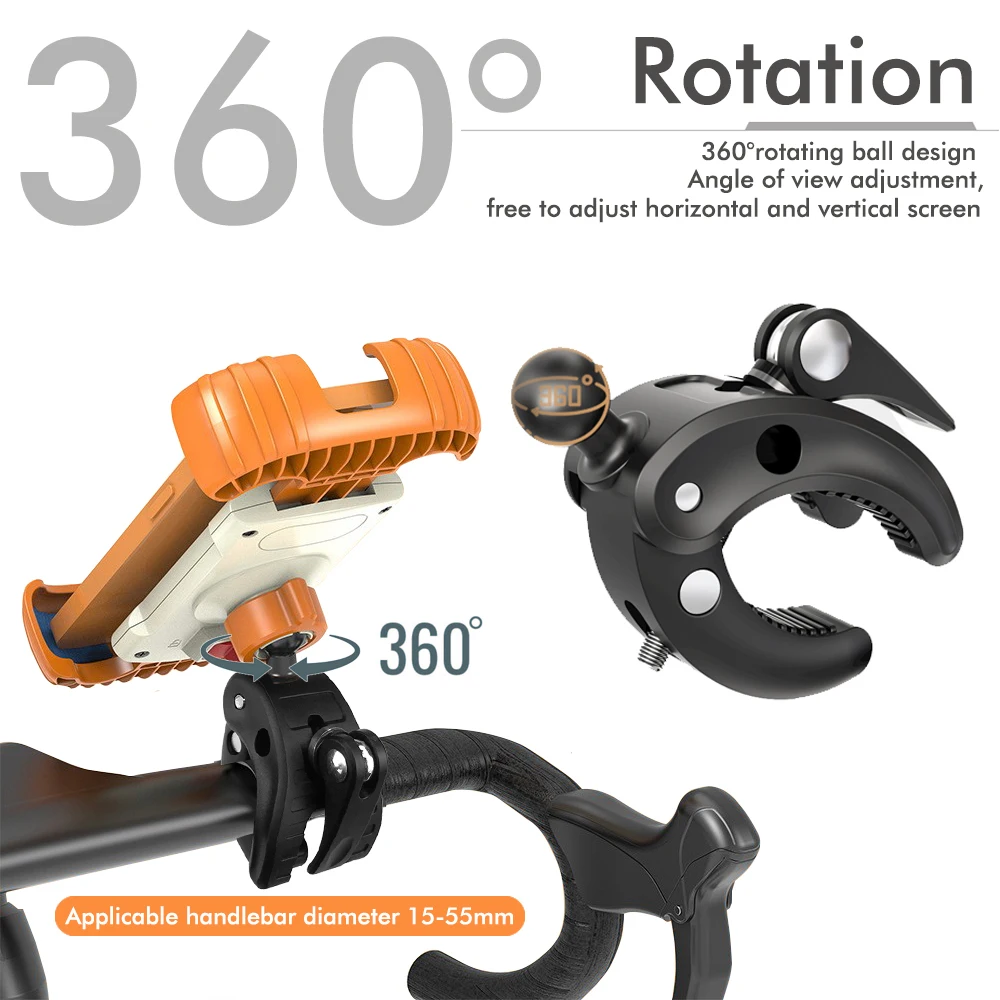 Road Mountain Bike Motorcycle Handlebar Phone Holder 360° Rotating Adjustable Cycling Cell Phone Holder Navigation Bracket